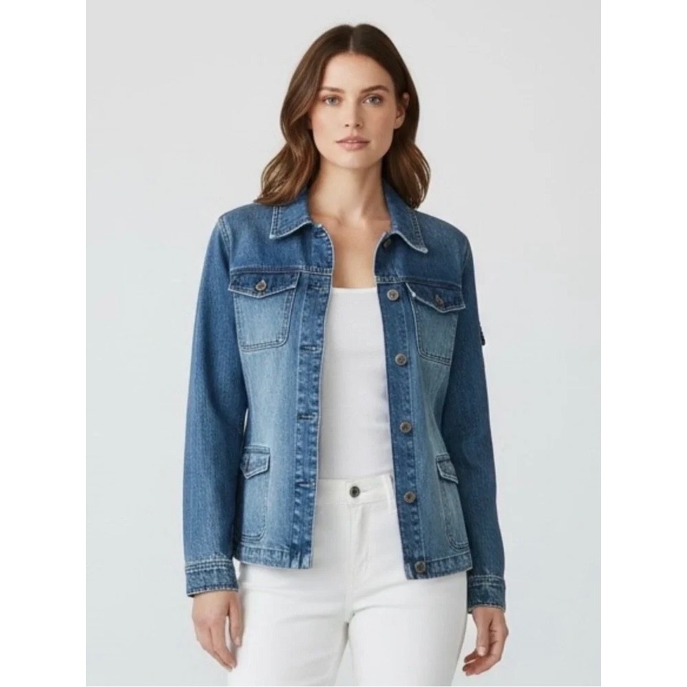 Crazy Horse Liz Claiborne Wash Blue Cotton Medium Utility Denim Jean Jacket
